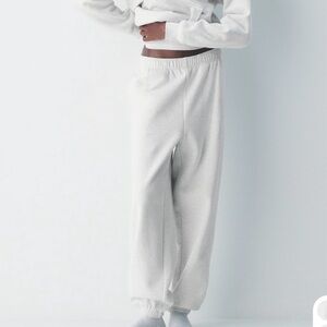 Aritzia TNA Cozy Sweatfleece Mega Fit Jogger (Light Grey Heather, Size S)